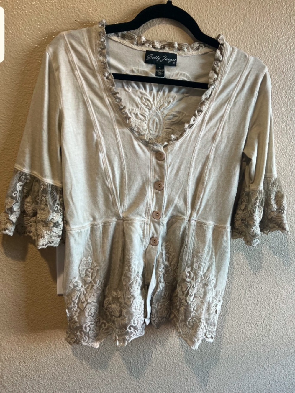 Gretty Zueger Peasant Size Small indie Crochet Embroidered Lace-Trim Whimsical